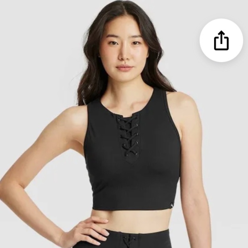 JoyLab Black Crop Top Tank Large New Lace Up Racerback Ribbed Womens Padded